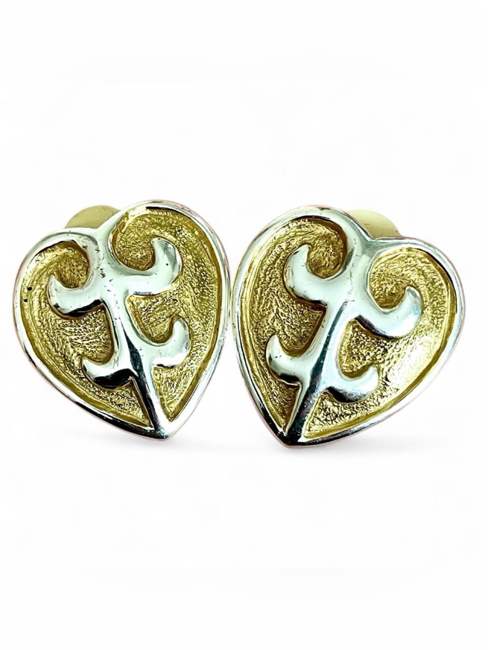 Erwin Pearl Vintage Gold & Silver Heart Clip On Earrings Royalcore Sparkle Chic